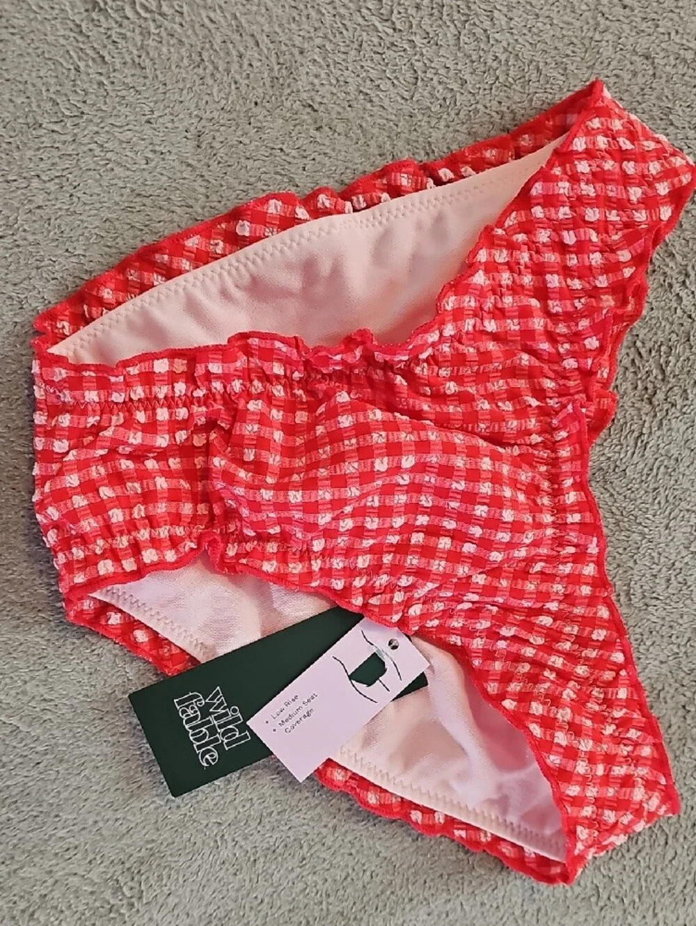 Wild Fable Wimen's XXS Seersucker Ruffled Red/Pink Gingham Bikini Set